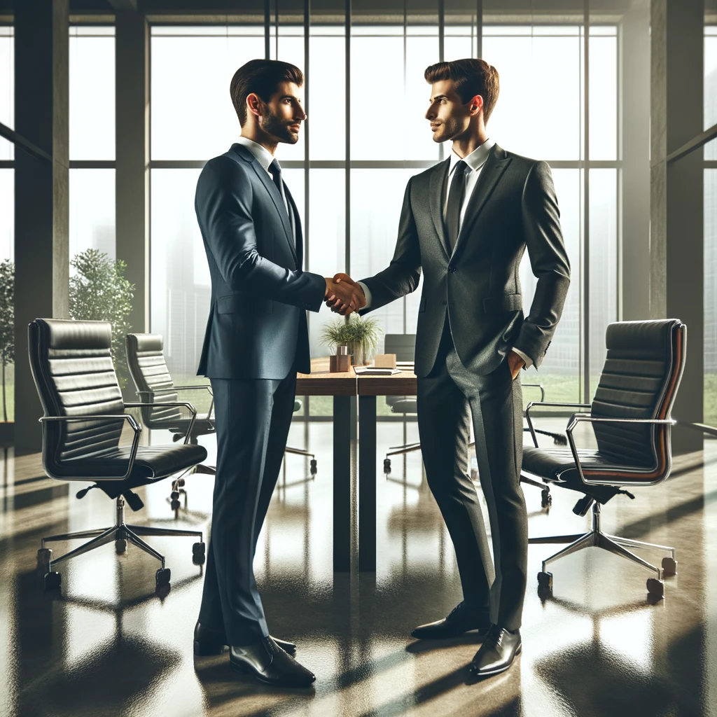 Photo of two businessmen shaking hands.